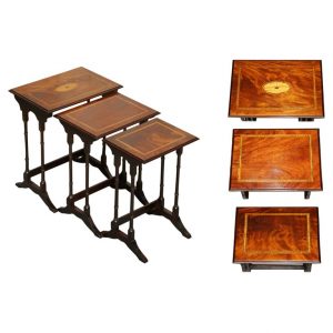 LOVELY VINTAGE SHERATON REVIVAL FAMBOO NEST OF TABLES IN MAHOGANY & SATINWOOD