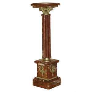 ANTIQUE FRENCH EMPIRE SOLID MARBLE WITH BRASS ACCENTS CORINTHIAN PILLAR STAND