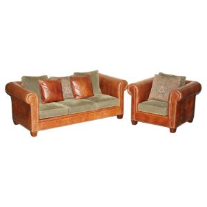 RALPH LAUREN SOFA & ARMCHAIR BROWN LEATHER CLUB SUITE FROM NEW YORK MADISON AVE