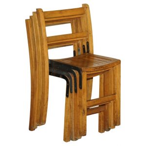 NICE VINTAGE SET OF CIRCA 1930’S ENGLISH OAK STACKING CHAIRS WITH PERIOD FINISH