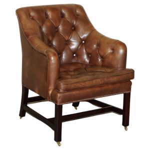 DESIGNER RRP £5,200 GEORGE SMITH VINTAGE BROWN LEATHER OCCASIONAL ARMCHAIR