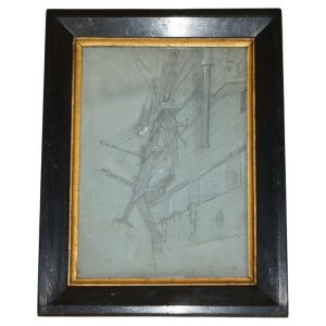VERY FINE CIRCA 1850 FRENCH SCHOOL STUDY OF THE SIDE OF A SHIP IN CHALK ON PAPER
