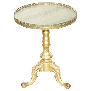 FINE ANTIQUE REGENCY BRASS GILTWOOD & MARBLE TOPPED SIDE TABLE WITH GALLERY RAIL