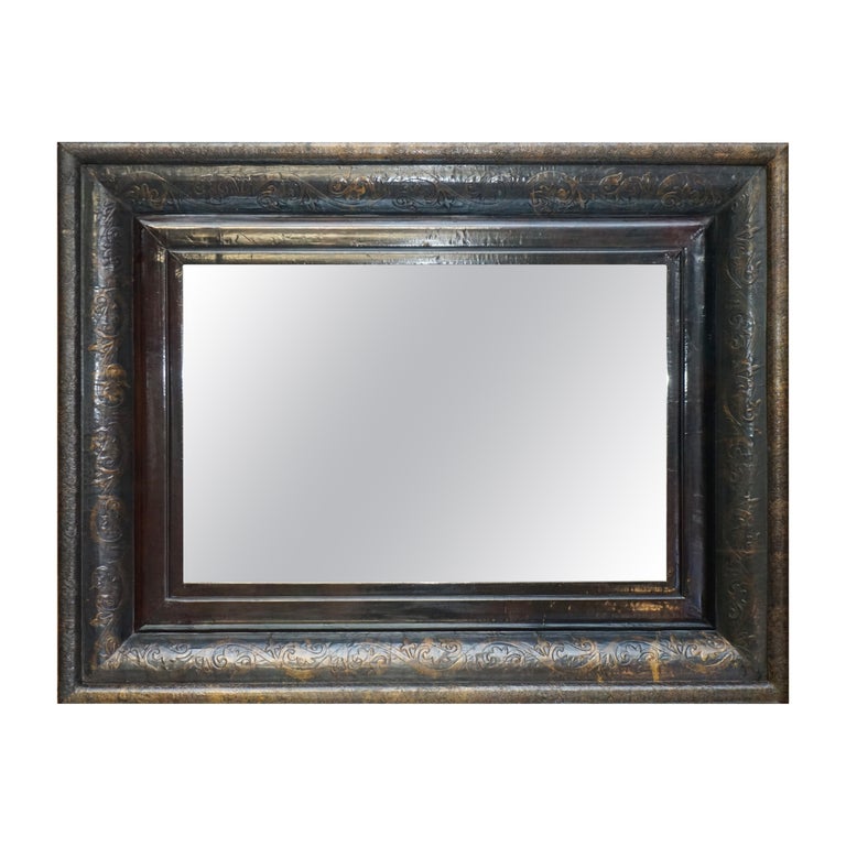 EXTRA LARGE 134CM X 103CM BRONZED REPOUSSE METAL FRAMED OVERMANTLE WALL MIRROR