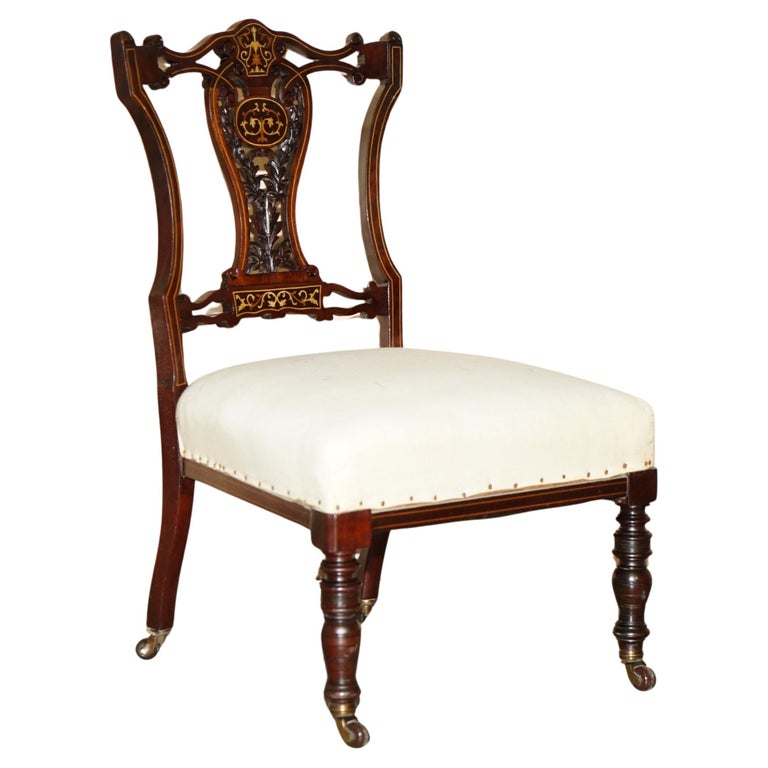 ANTIQUE VICTORIAN ROSEWOOD SALON NURSING CHAIR WITH STUNNING INLAID BACK PANEL