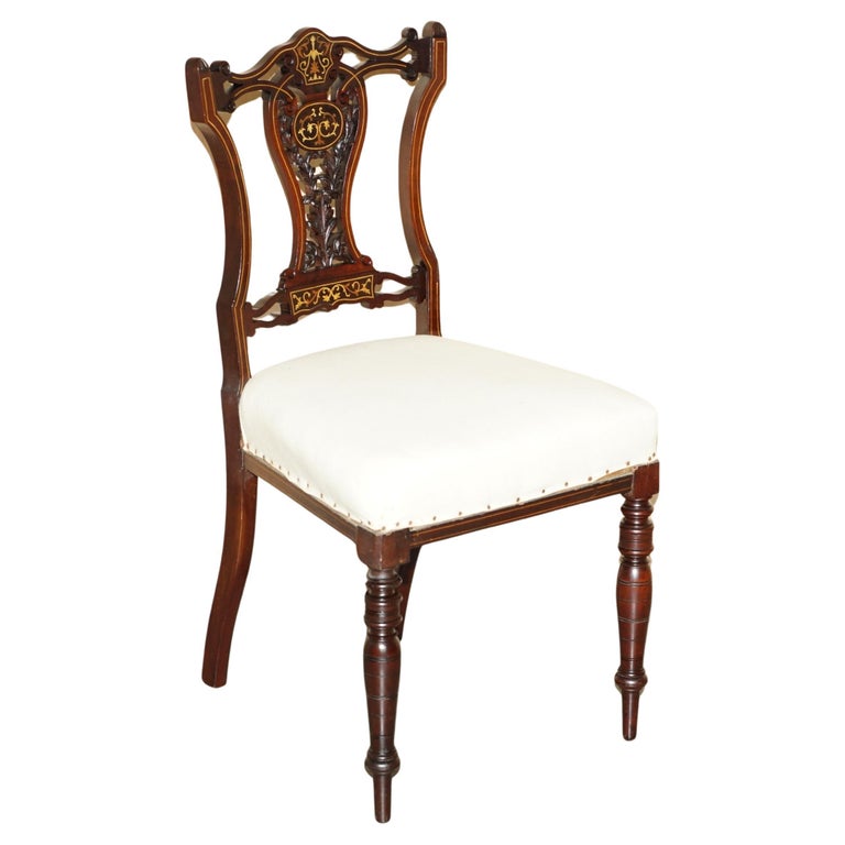 ANTIQUE VICTORIAN ROSEWOOD SALON CHAIR WITH STUNNING INLAID BACK PANEL