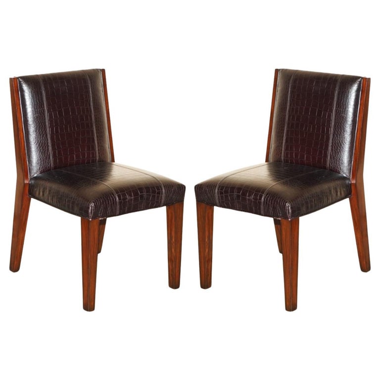 RALPH LAUREN METROPOLIS SIDE OCCASIONAL CROCODILE PATINA LEATHER DINING CHAIRS