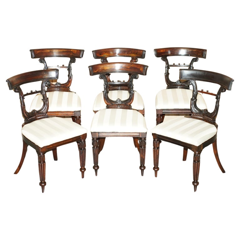 SIX GILLOWS OF LANCASTER ATTRIBUTED ANTIQUE ROSEWOOD REGENCY 1810 DINING CHAIRS