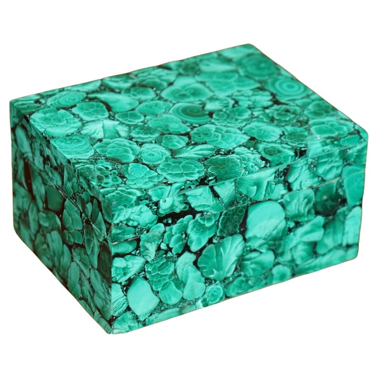 STUNNING VINTAGE HAND CARVED SOLID MALACHITE RECTANGLE TRINKET JEWELLERY BOX