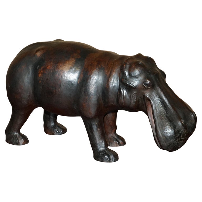 COLLECTABLE LIBERTY’S LONDON OMERSA BROWN LEATHER HIPPOPOTAMUS FOOTSTOOL HIPPO