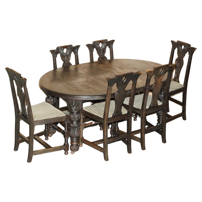 STUNNING HAND CARVED ANTIQUE VICTORIAN EXTENDING DINING TABLE & SIX CHAIRS 6