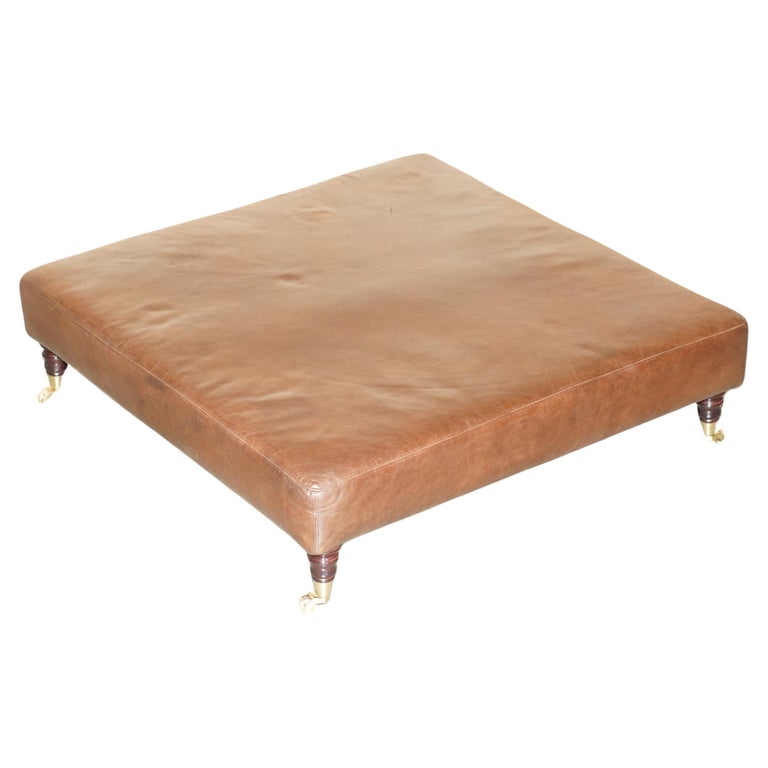 GEORGE SMITH CHELSEA LONDON LARGE HAND DYED BROWN LEATHER OTTOMAN FOOTSTOOL