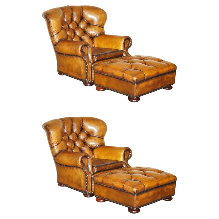 PAIR OF FULLY RESTORED RRP £31,490 RALPH LAUREN WRITER’S ARMCHAIRS & OTTOMANS