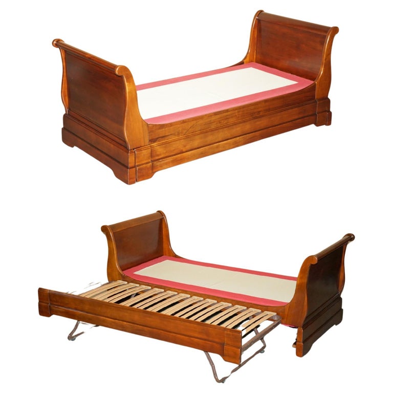 STUNNING GRANGE FRANCE SOLID CHERRY WOOD TRUNDLE SINGLE BED FRAME WITH TWO BEDS