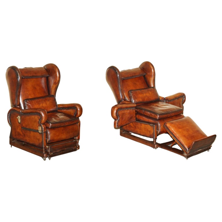 Restored J Foot & Son Adjustable Reclining Easy Armchair Hand Dyed Brown Leather