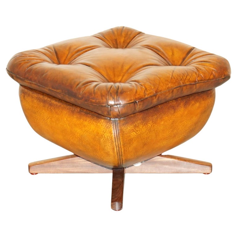 RESTORED VINTAGE MID CENTURY MODERN PARKER KNOLL CHESTERFIELD LEATHER FOOTSTOOL