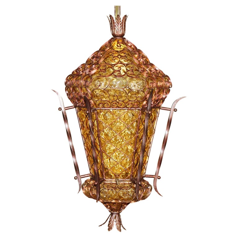 EXQUISITE CIRCA 1940’S MURANO MOUTH BLOWN GLASS ART NOUVEAU PENDANT LIGHT