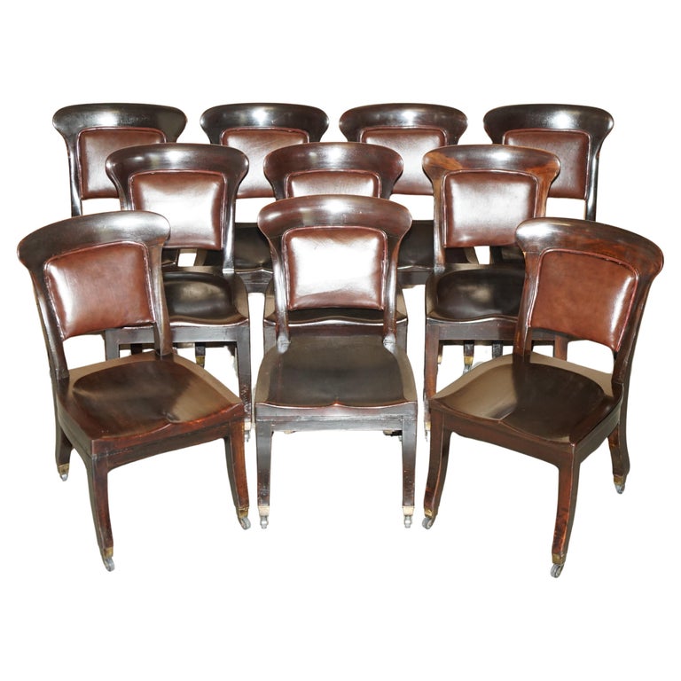 TEN ANTIQUE HOLLAND & SON’S DINING CHAIRS FROM THE BRITISH MUSEUM READING ROOM