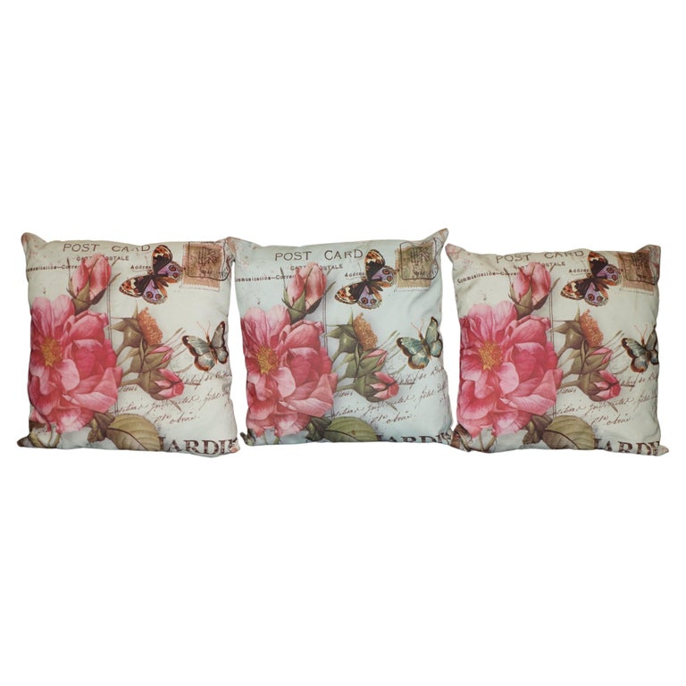 THREE BUTTERFLY & FLOWERS SOFA ARMCHAIR CUSHIONS NICE DECORATIVE UPHOLSTERY