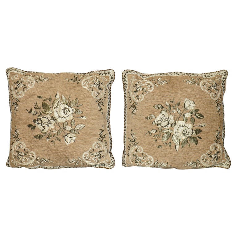 PAIR OF DECORATIVE FOLDED FLORAL SOFA ARMCHAIR CUSHIONS EMBROIDERED UPHOLSTERY