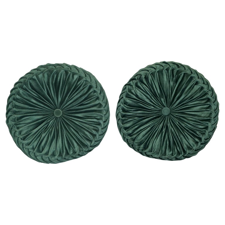 PAIR OF DECORATIVE FOLDED SILK ROUND CHESTERFIELD TUFTED SOFA ARMCHAIR CUSHIONS