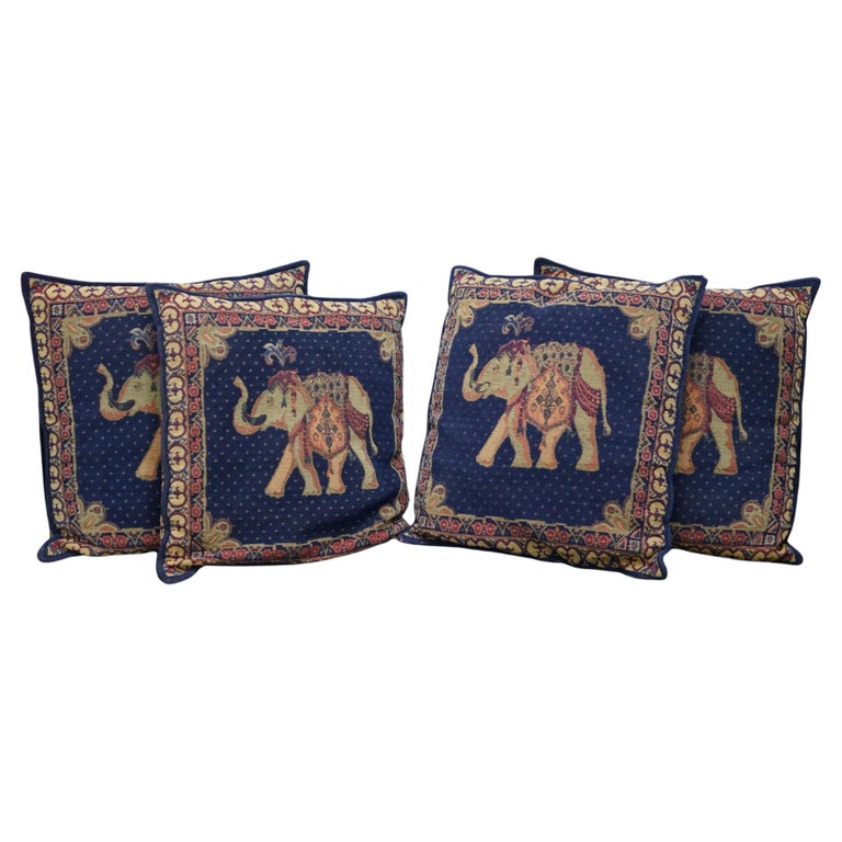 SUITE OF FOUR LARGE 59CM EMBROIDERED ELEPHANT SOFA & ARMCHAIRS CUSHIONS PILLOWS