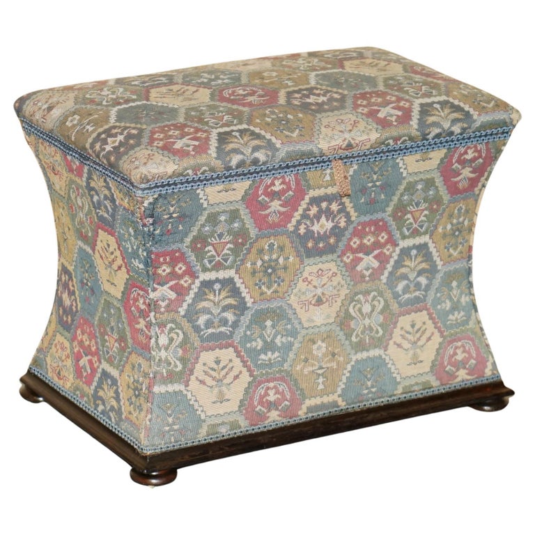 VICTORIAN CIRCA 1880 KILIM EMBROIDERED UPHOLSTERY OTTOMAN FOOTSTOOL TRUNK