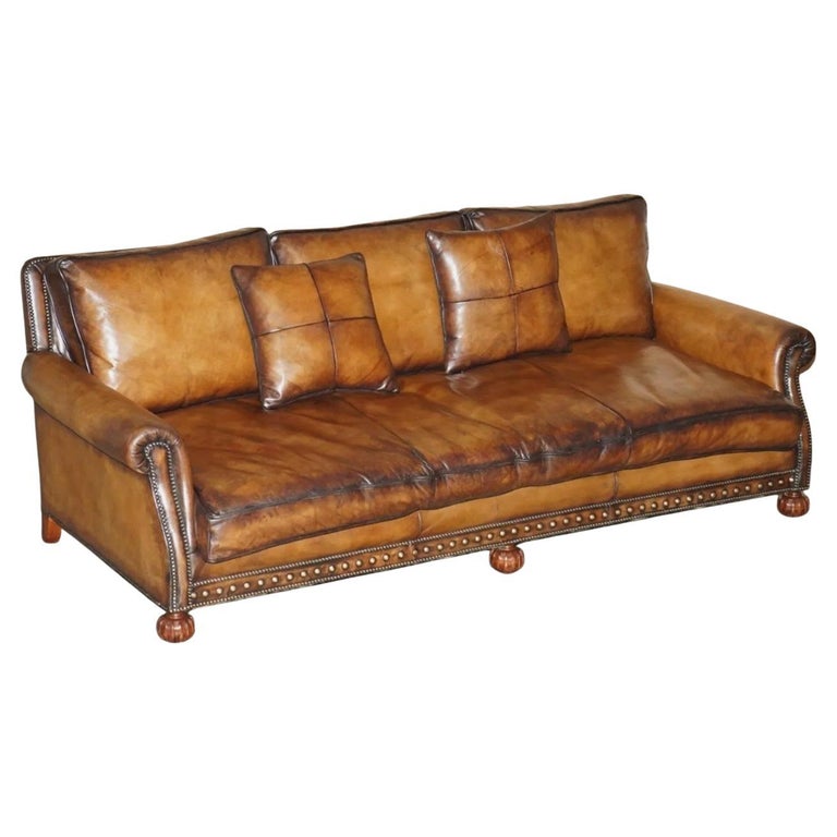 STUNNING RRP £26,000 RALPH LAUREN ARAN ISLES CUSTOM MADE BROWN LEATHER SOFA