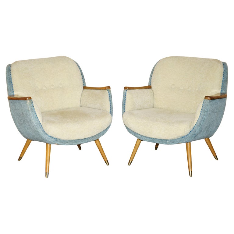 PAIR OF VINTAGE FRENCH CIRCA 1960’S CLUB TUB ARMCHAIRS WITH WALNUT & BEECH FRAME