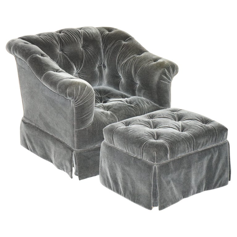 RRP £9,131 GEORGE SMITH SOMERVILLE CHESTERFIELD MOHAIR VELVET ARMCHAIR FOOTSTOOL