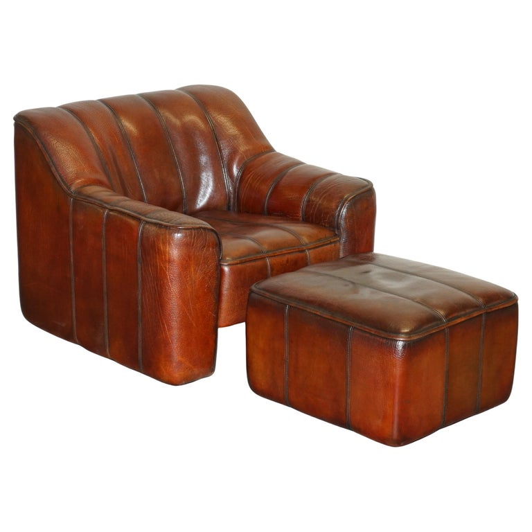 CIR 1960’S DE SEDE DS-44 RECLINING BROWN BUFFALO NECK LEATHER ARMCHAIR & OTTOMAN