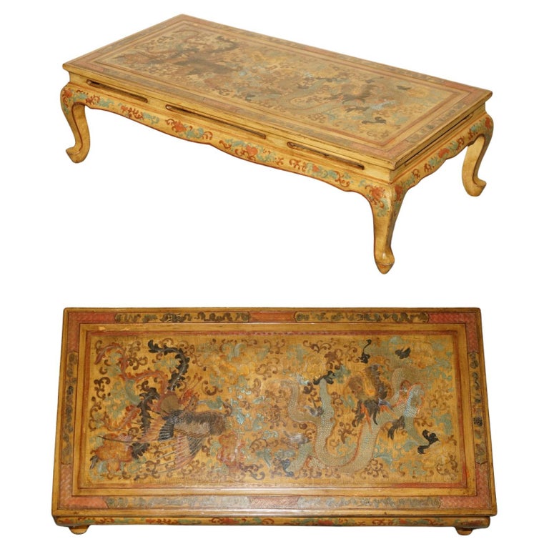 EXTREMELY ORNATE GILT & LACQUERED CHINESE DRAGON CHINOISERIE OPIUM COFFEE TABLE