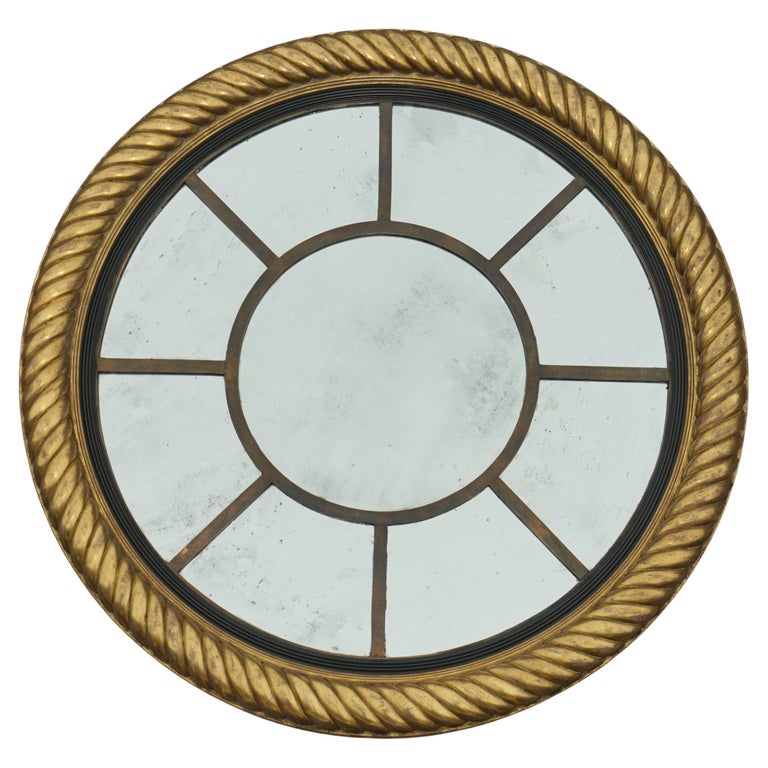 LARGE 110CM ROUND GEORGIAN STYLE GOLD GILT HAND CARVED ANTIQUED GLASS MIRROR