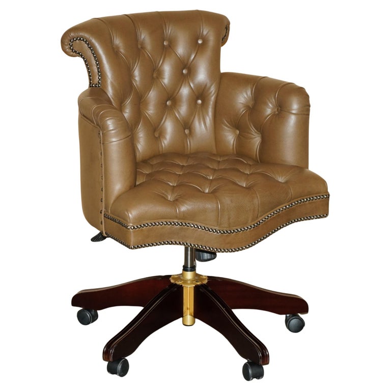 RRP £7,034 GEORGE SMITH BROWN LEATHER CHESTERFIELD TUFTED CAPTAINS CHAIR