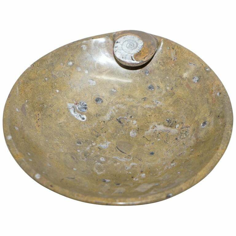 1 OF 4 DECORATIVE MOROCCAN AMMONITE ATLAS MOUNTAINS FOSSIL BOWLS MARBLE FINISH