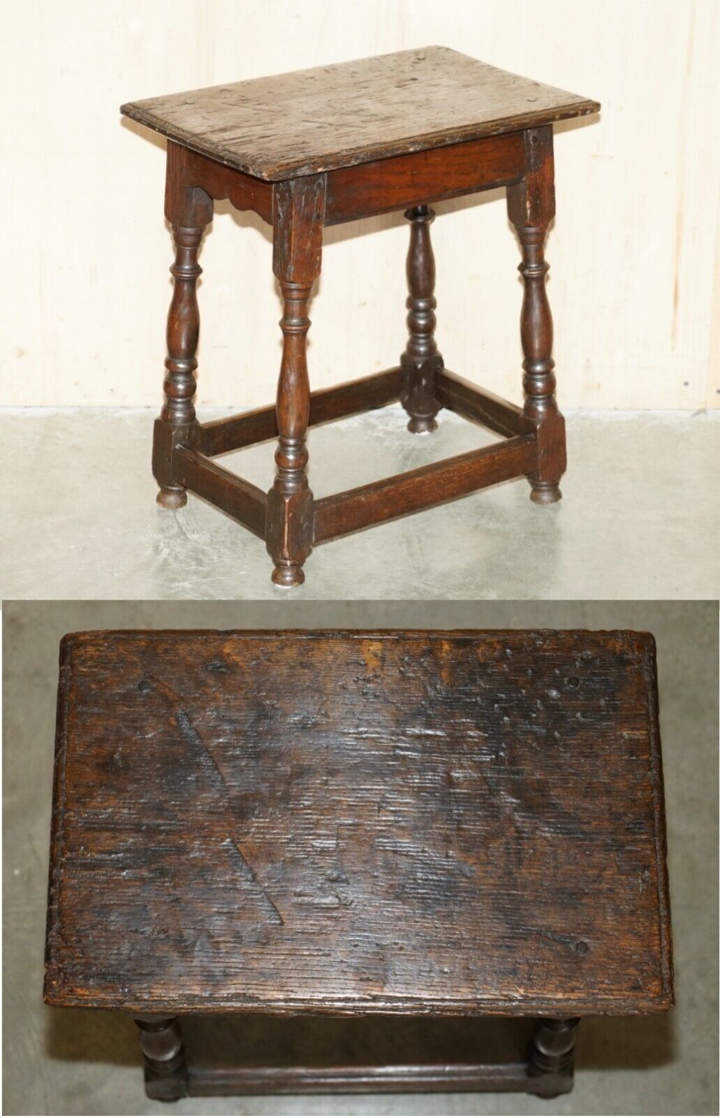 17TH CENTURY ANTIQUE ENGLISH OAK SIDE END LAMP WINE TABLE LOVELY PATINATED TOP