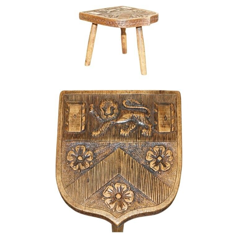 ANTIQUE 1575 TRINITY COLLEGE CAMBRIDGE COAT OF ARMS ARMORIAL CREST SIDE TABLE