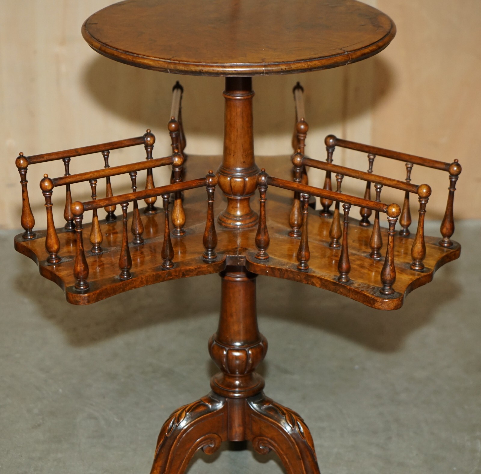 ANTIQUE-RESTORED-VICTORIAN-BURL-WALNUT-LIBRARY-REVOLVING-BOOK-TABLE-BOOKCASE-205800395830-5