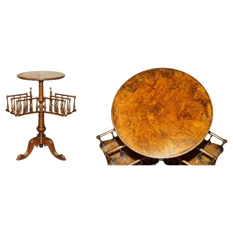 ANTIQUE-RESTORED-VICTORIAN-BURL-WALNUT-LIBRARY-REVOLVING-BOOK-TABLE-BOOKCASE-205800395830