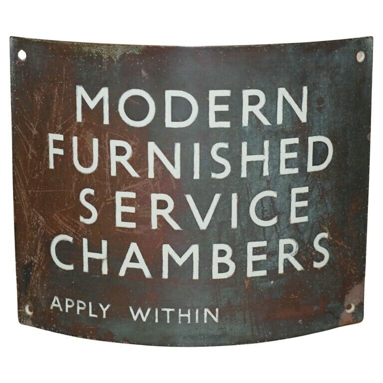ARCHITECTURAL SALVAGE VICTORIAN BRONZE SIGN MODERN FURNISHED SERVICE CHAMBERS