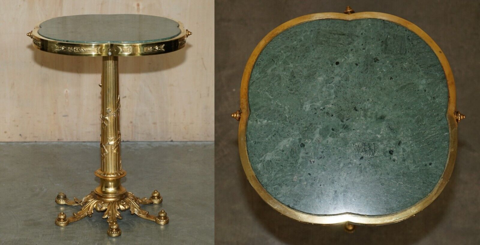 EXQUISITE ANTIQUE CIRCA 1900 BRASS SIDE END LAMP TABLE WITH THICK MARBLE TOP