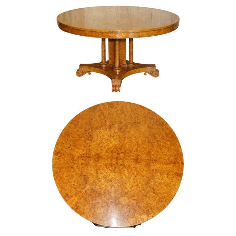 EXQUISITE IMPORTANT BURR WALNUT TILT TOP DINING OCCASIONAL TABLE STUNNING BASE