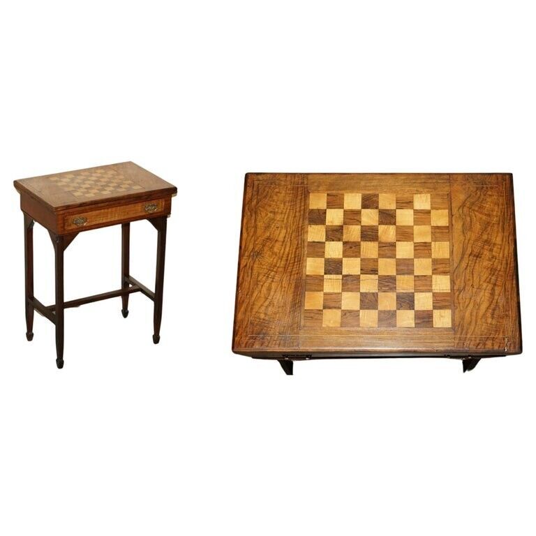 EXQUISITE WALNUT SATINWOOD & MAHOGANY ANTIQUE VICTORIAN CHESSBOARD GAMES TABLE