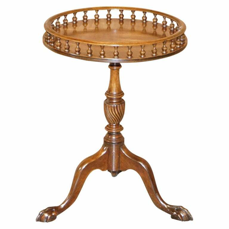 FLAMED MAHOGANY GALLERY RAIL SIDE TABLE WITH CLAW & BALL FEET REGENCY STYLE