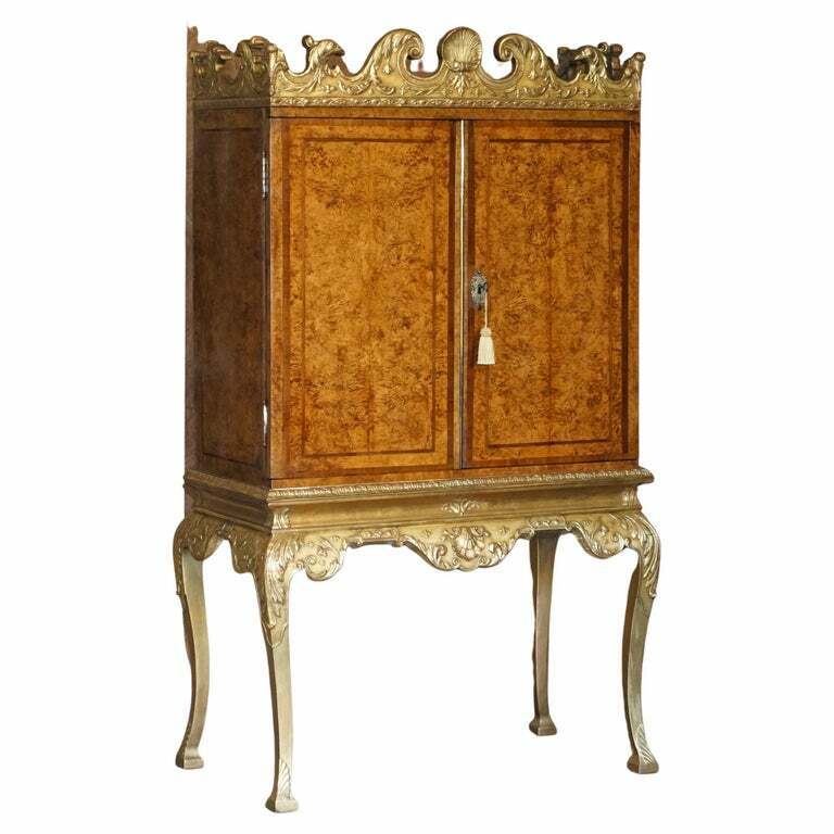 IMPORTANT ANTIQUE GEORGE II CIRCA 1740 MULBERRY WOOD GILTWOOD DRINKS CABINET