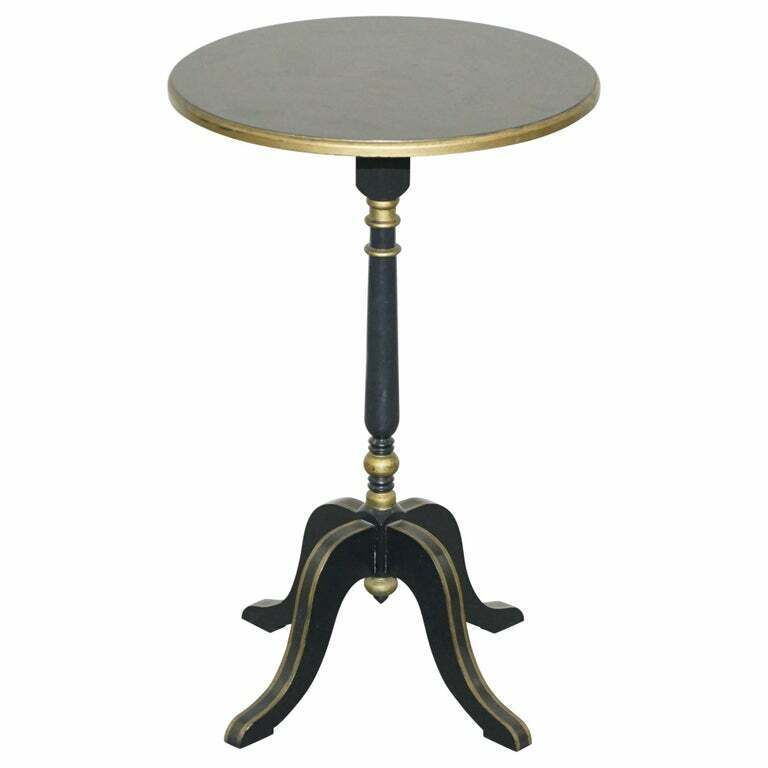 LAMP SIDE END TABLE WITH EBONISED BLACK FRAMES AND GOLD GILT WOOD DETAILING