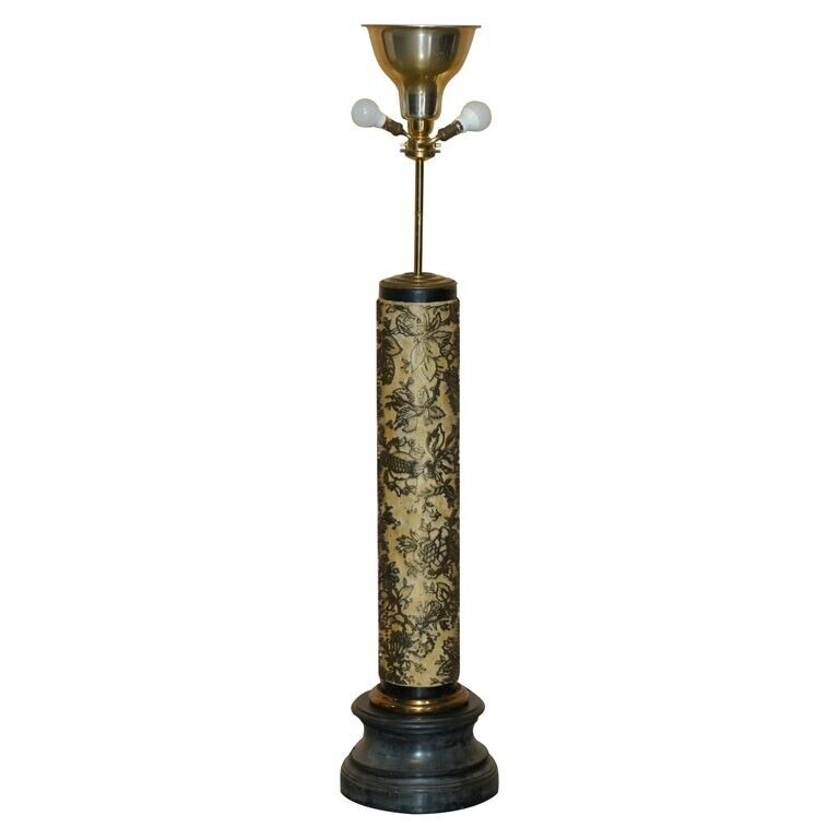 LARGE ANTIQUE JAPANESE FLOOR STANDING PRINTING SCROLL LAMP SOLID MARBLE BASE