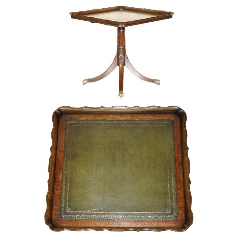 LARGE ORNATELY CARVED ANTIQUE MAHOGNAY & GREEN LEATHER TILT TOP CENTRE TABLE