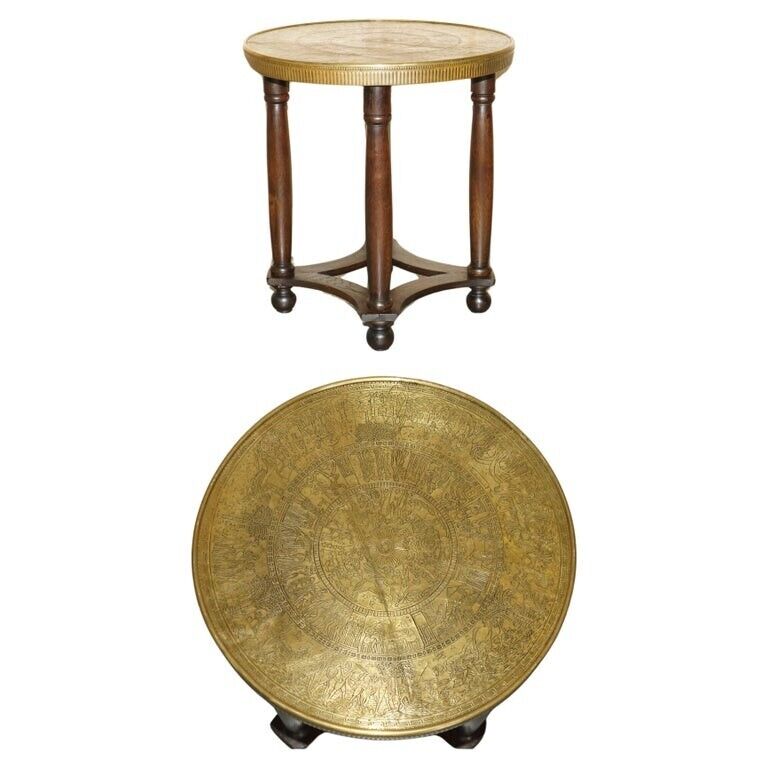 LOVELY ANTIQUE CIRCA 1900 EGYPTIAN BRASS ENGRAVED TOP OCCASIONAL CENTRE TABLE