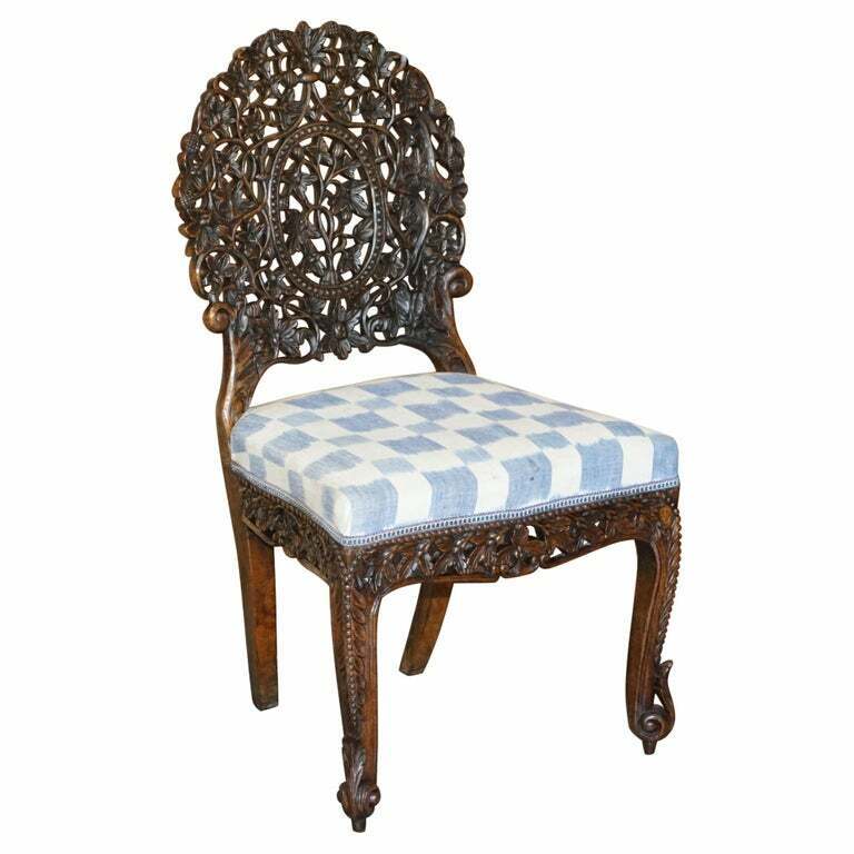 LOVELY ROSEWOOD HAND CARVED ANGLO INDIAN BURMESE CHAIR WITH FLORAL DETAILING
